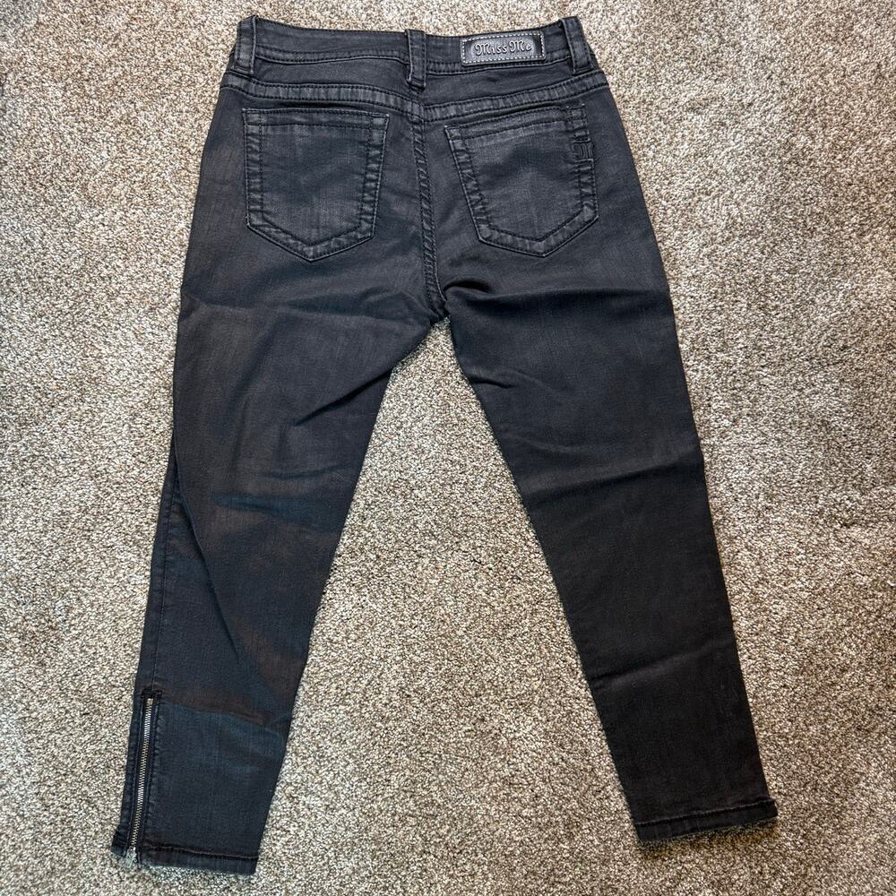 Miss Me Black Mid-Rise Crop Skinny Subtle Shine Zipper Ankles Grunge Jean Trendy - Picture 5 of 10